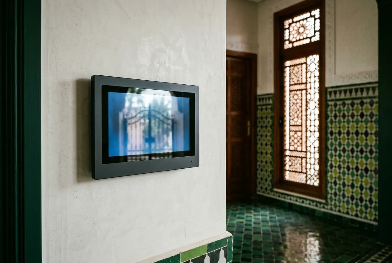 Visiophone Dahua couleur installé sur portail de villa à Founty, Agadir